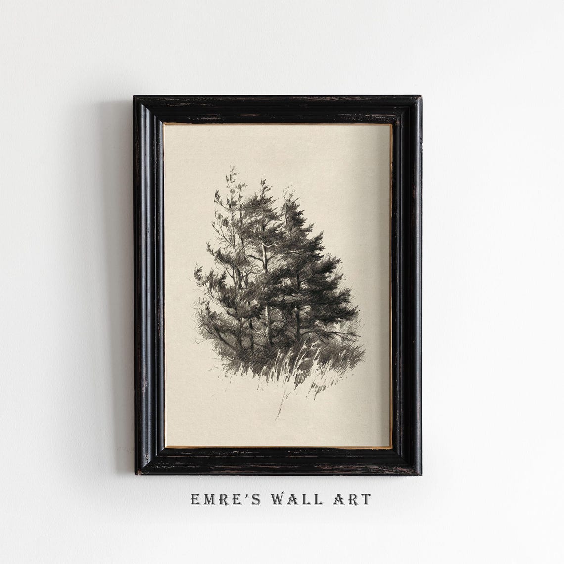 Neutral Pine Trees Print Rustic Sketch Wall Art Vintage Tree Drawing Decor Woodland Sketch - Image 2