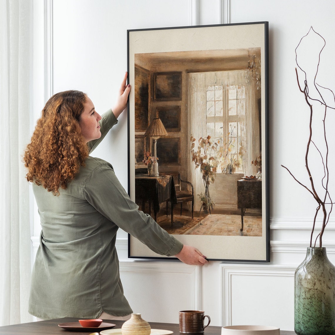 Sunlit Vintage Interior Oil Painting Cozy Window Light Room Poster - Image 2