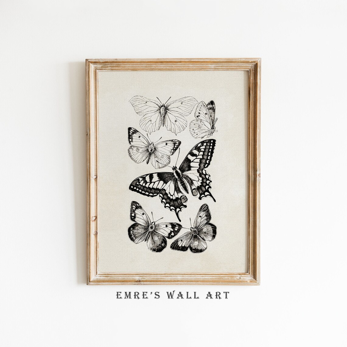 Vintage Butterfly Sketch Art Print, Butterfly Drawing
