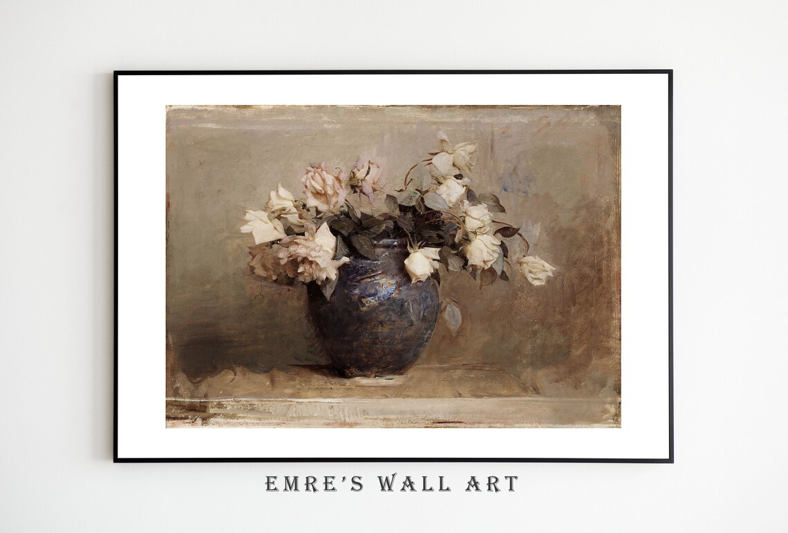 Vintage Neutral Roses Still Life Art Print Set - Image 4