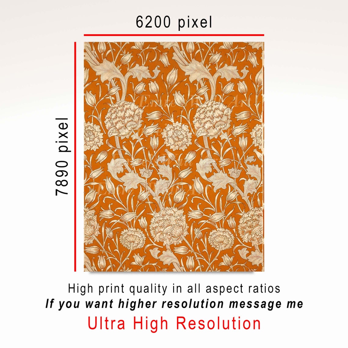 William Morris Terracotta Carnation Vintage Floral Pattern Poster - Image 3