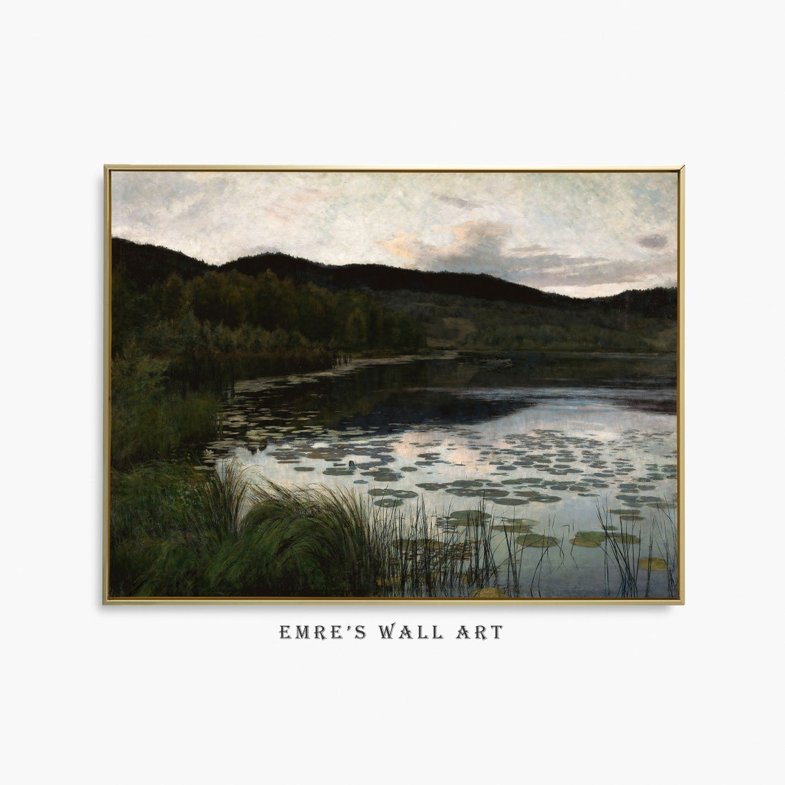 Lake Oil Painting Print Vintage Lake House Wall Art Rustic Nature Art Print Antique Landscape Home Decor Oil Painting Print