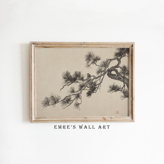 Vintage Pine Trees Print, Rustic Farmhouse Decor