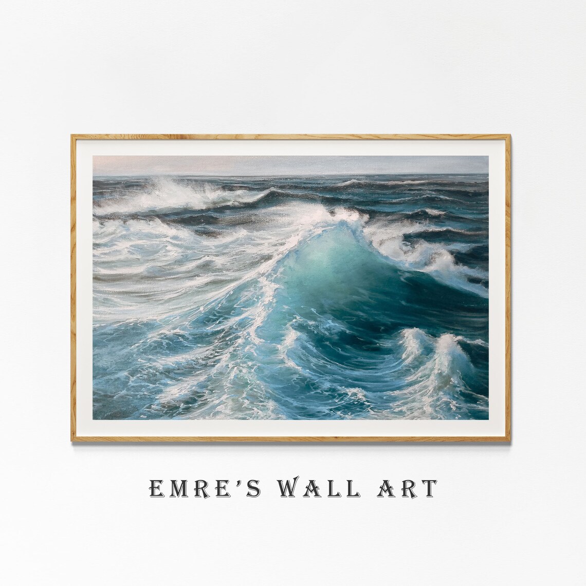 Vintage Seascape Oil Painting Coastal Wave Art Print - Image 4