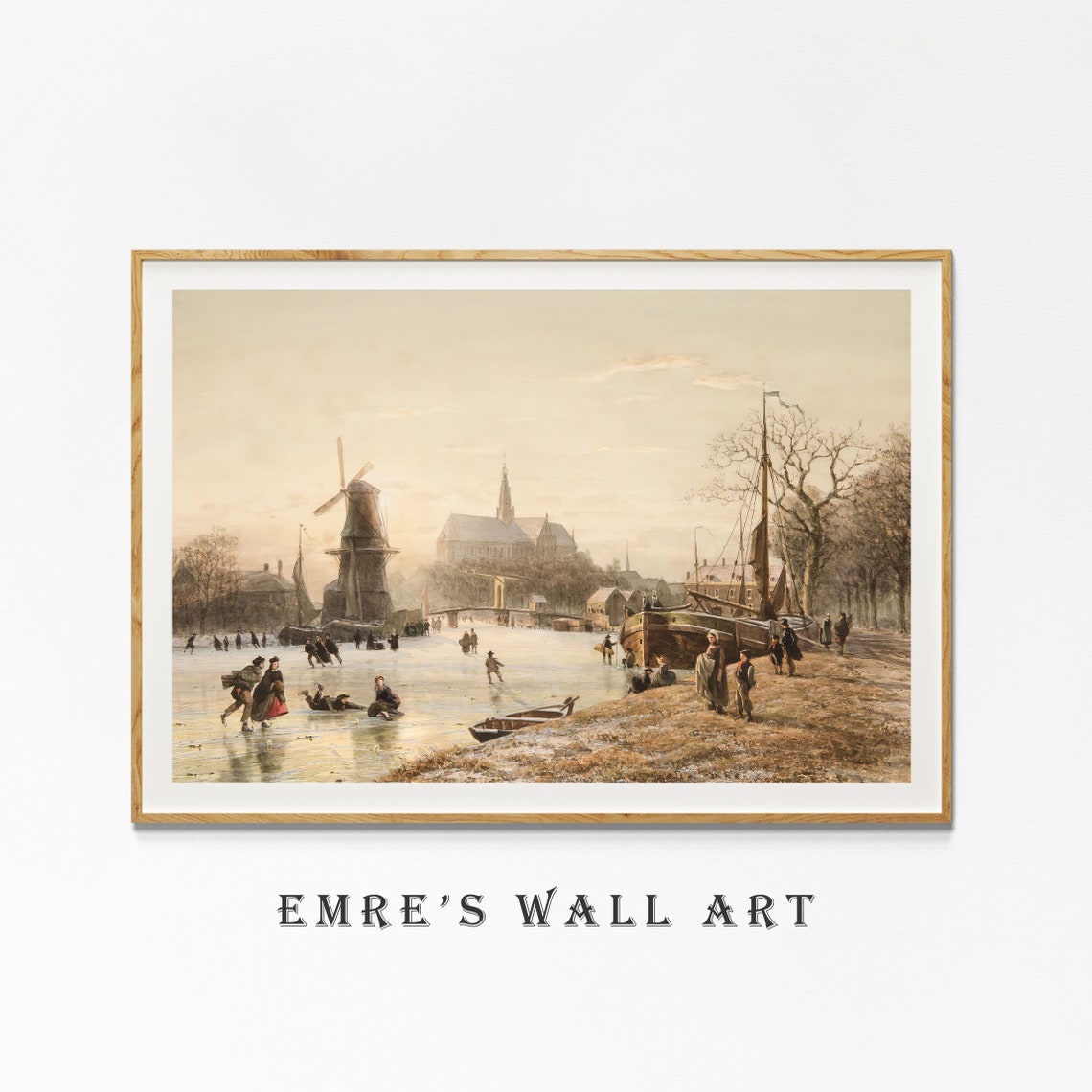 Dutch Winter Canal Skaters Vintage Windmill Ice Scene Poster - Image 4