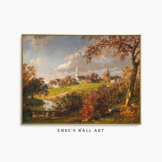Autumn Landscape Oil Painting, Vintage Rustic Print