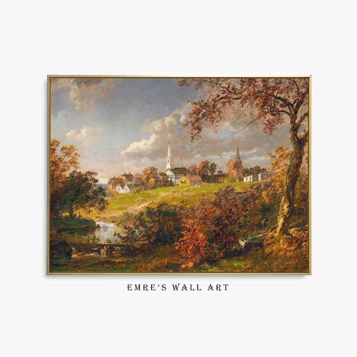 Autumn Landscape Oil Painting, Vintage Rustic Print