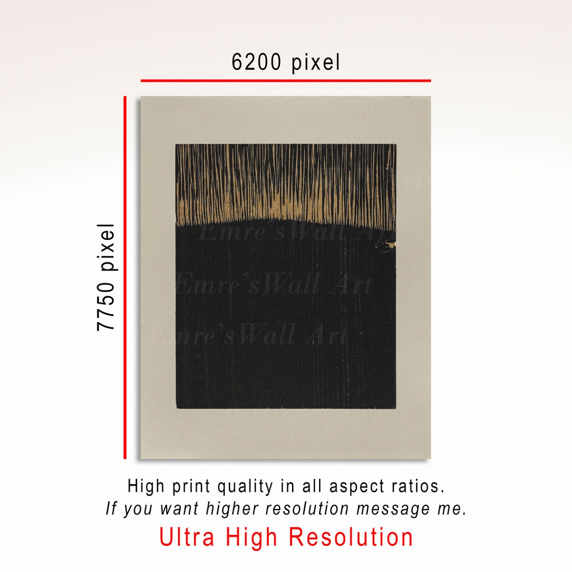 Midnight Rain Black Abstract With Gold Charcoal Sketch Art Print - Image 3