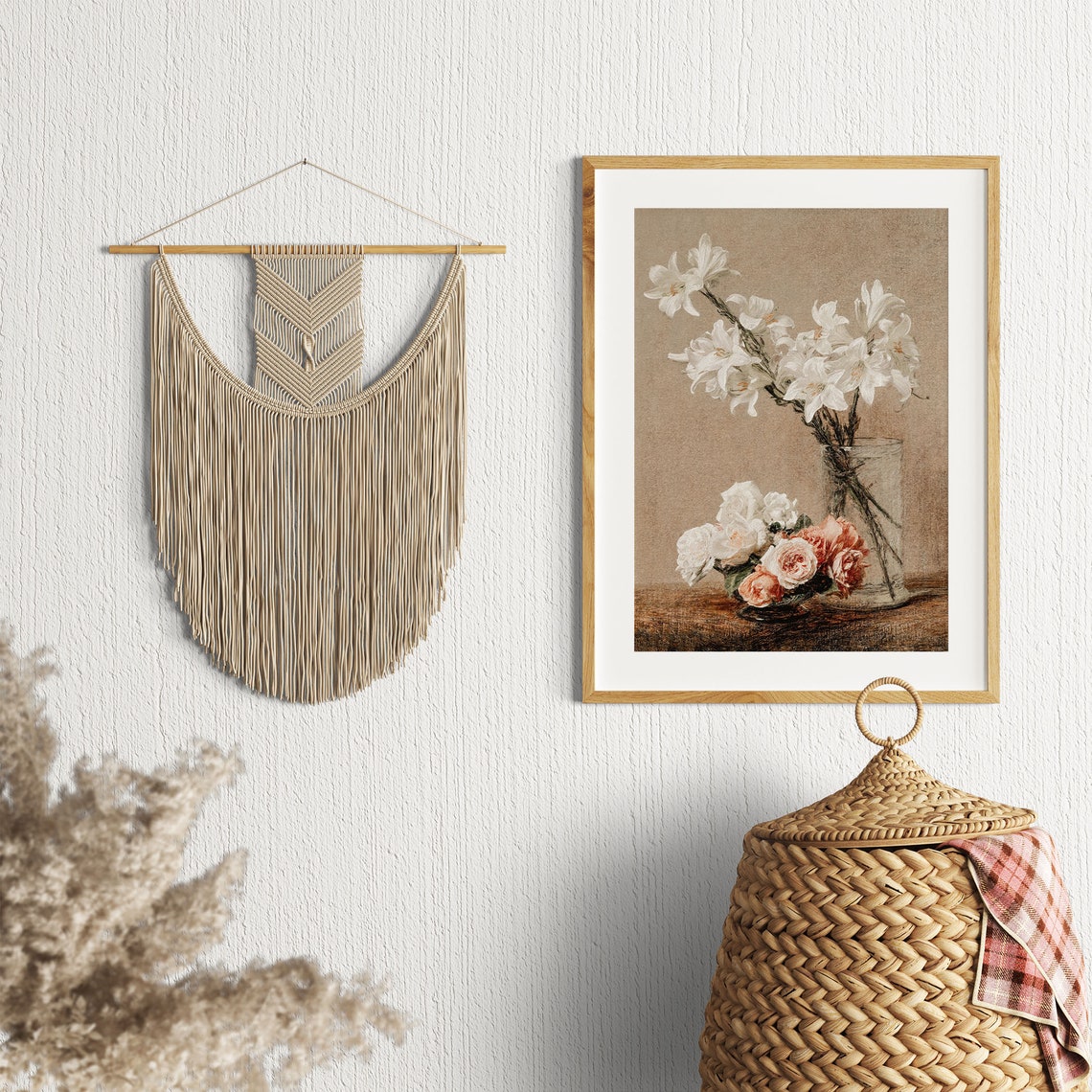 White Lilies And Pink Roses Floral Still Life Vintage Painting Poster - Image 2
