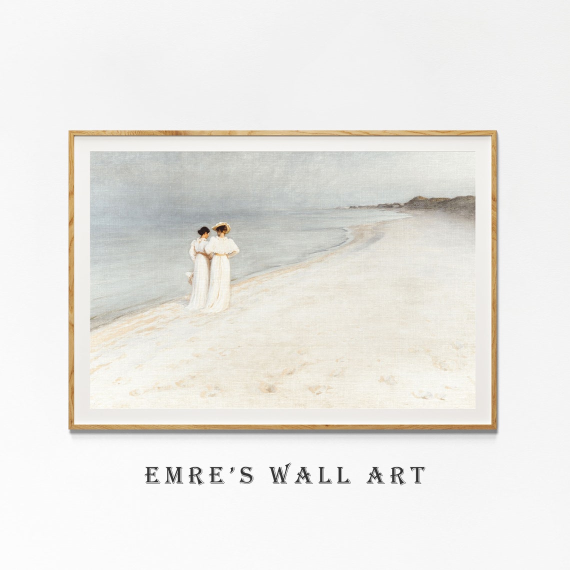 Two Women in White Dresses on Misty Beach Vintage Coastal Poster - Image 4