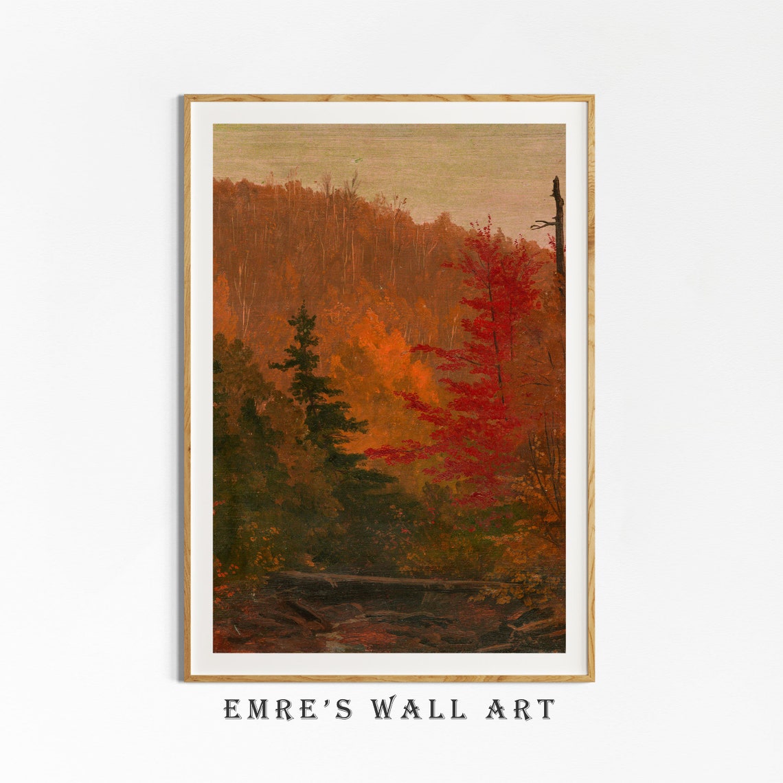 Red Autumn Hillside Forest Painting Fiery Fall Foliage Landscape Print - Image 4