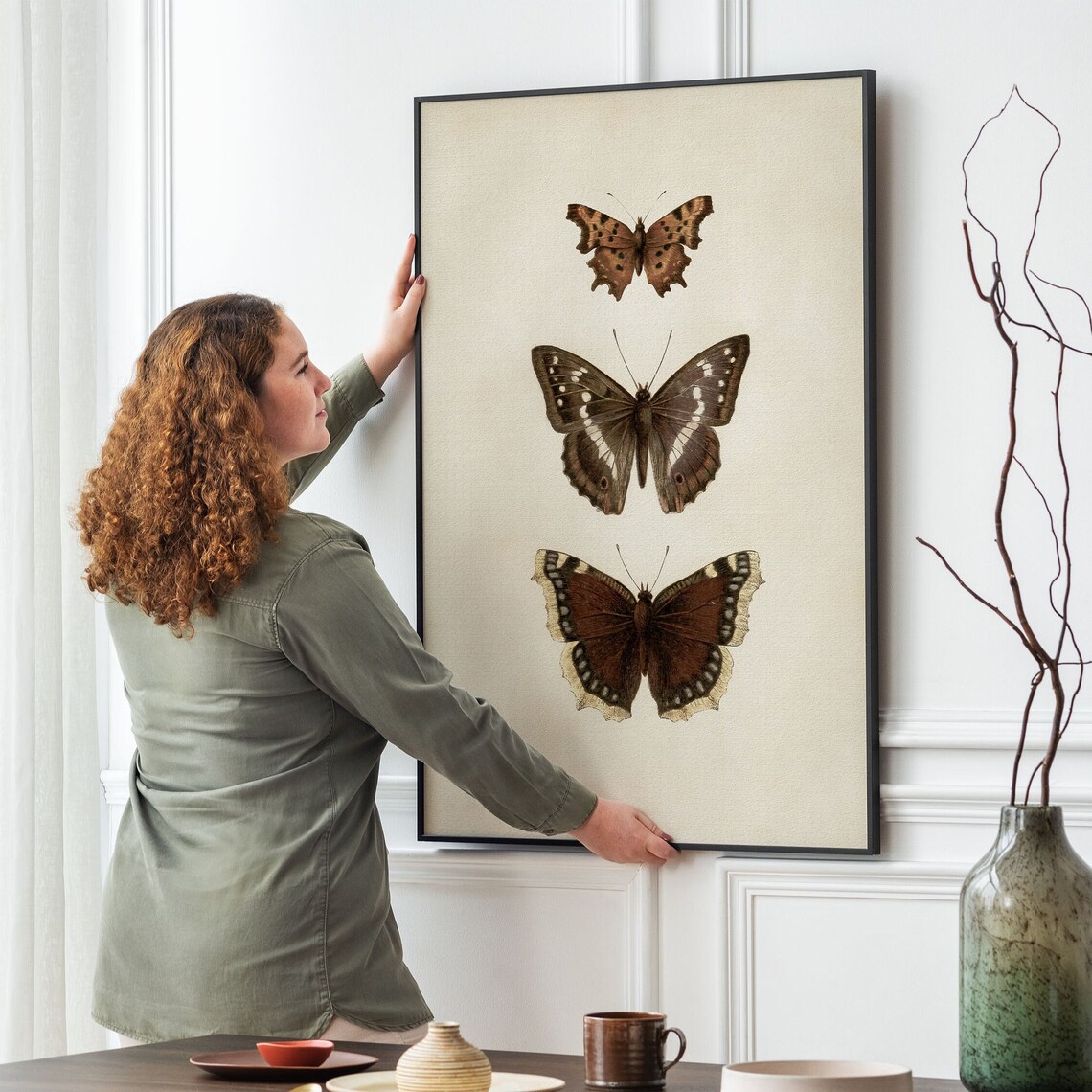 Vintage Butterfly Sketch Art Print, Neutral Farmhouse - Image 2