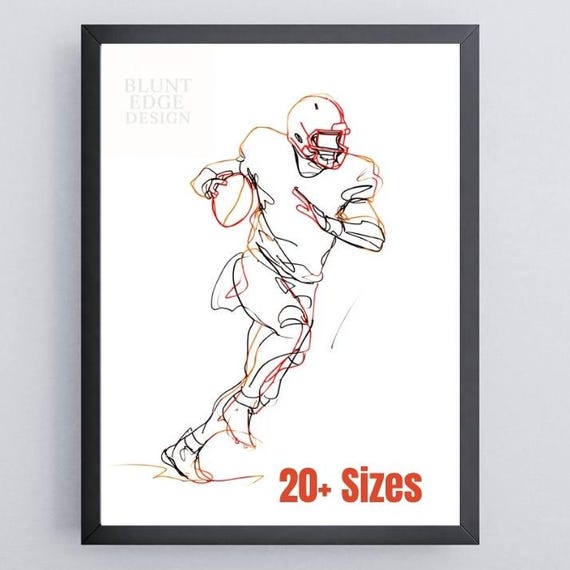 Football Quarterback Line Art Print Continuous One Sports Illustration Minimalist Athlete Drawing Wall