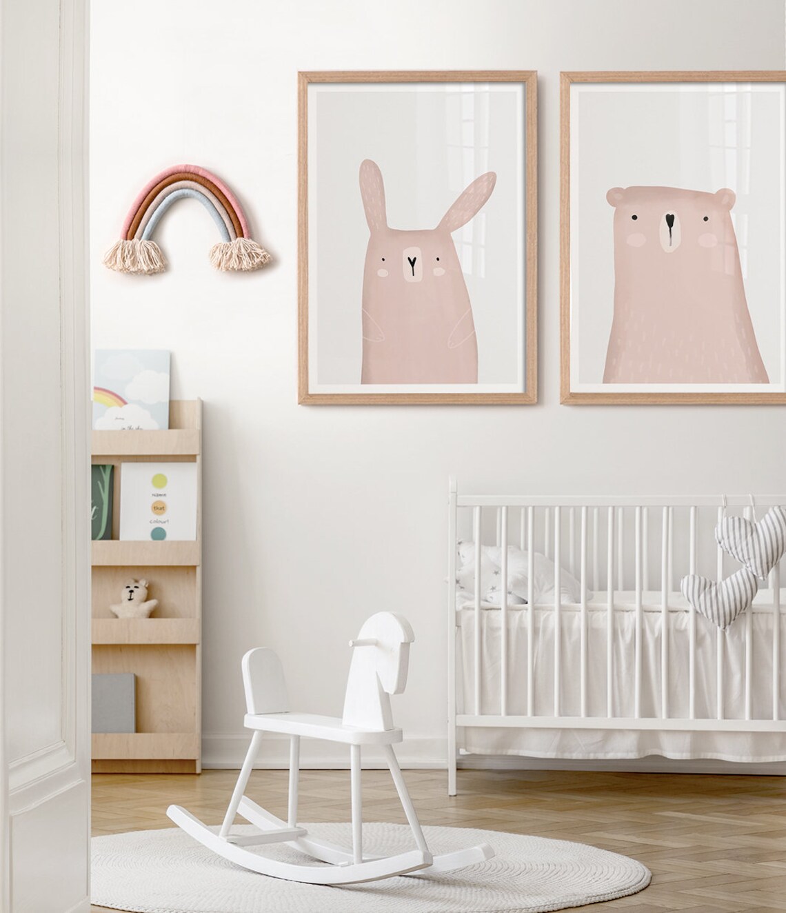 Blush Pink Bear Cute Nursery Baby Girl Room Soft Pastel Animal Art Print - Image 3