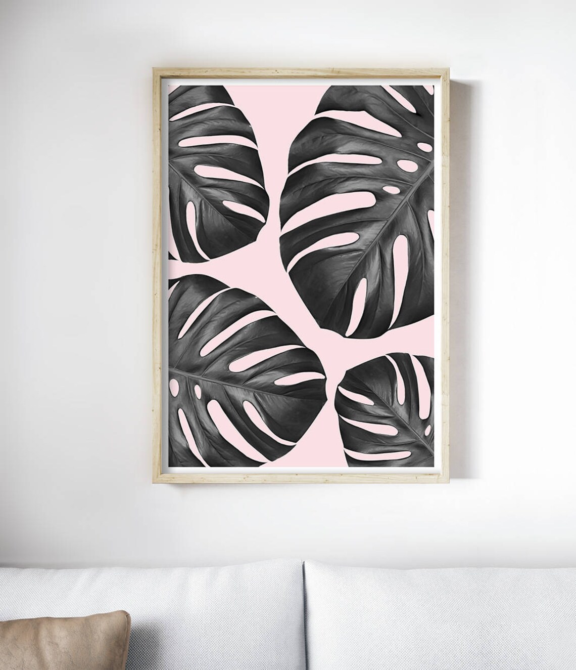 Monstera Deliciosa Botanical Art Print, Blush Pink - Image 3