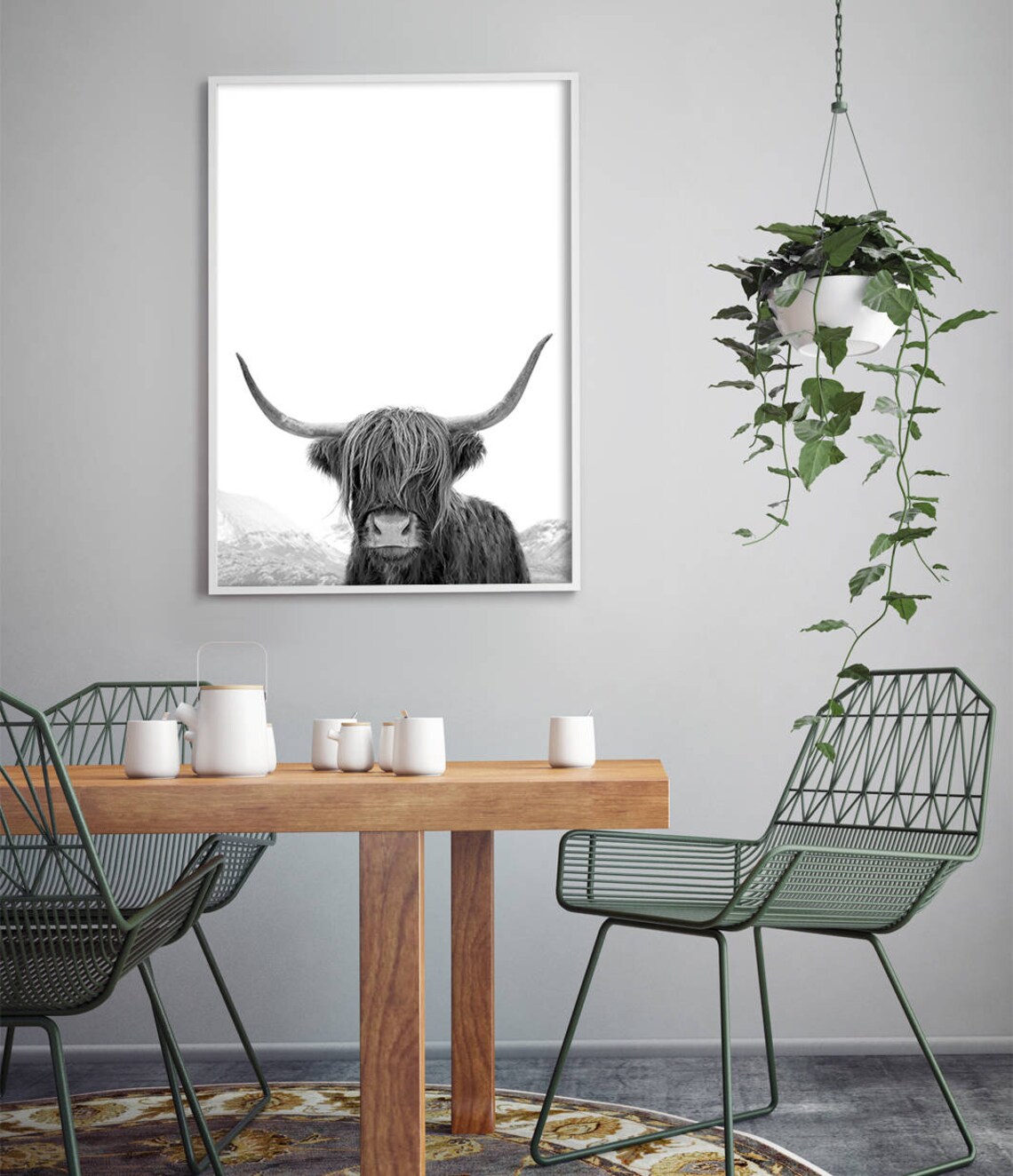 Highland Cow Black And White Animal Art Print - Image 2