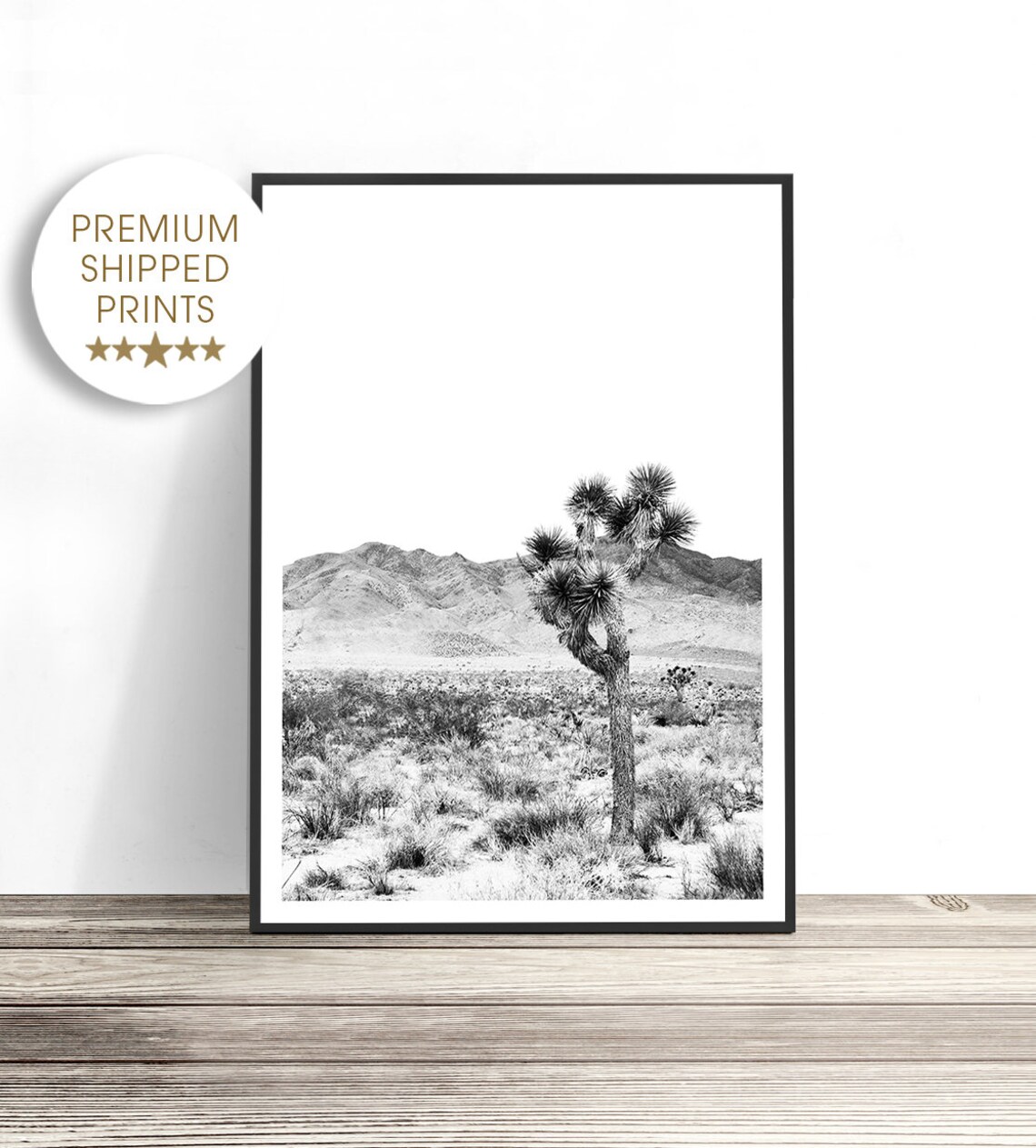 Joshua Tree Black-and-White Desert Print, Travel Poster
