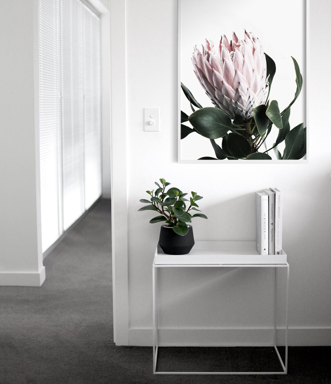 Blush Pink Protea Art Print, Botanical Wall Decor - Image 2