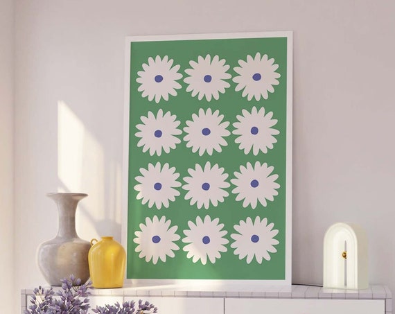 Green Daisy Print Art Flower Wall Art Green Daisies Floral Art Print Cute Trendy Wall Art