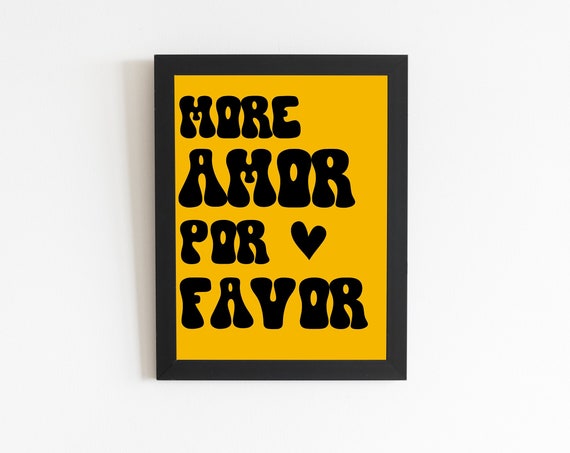 More Amor Por Favor Print Yellow Black Eclectic Wall Art