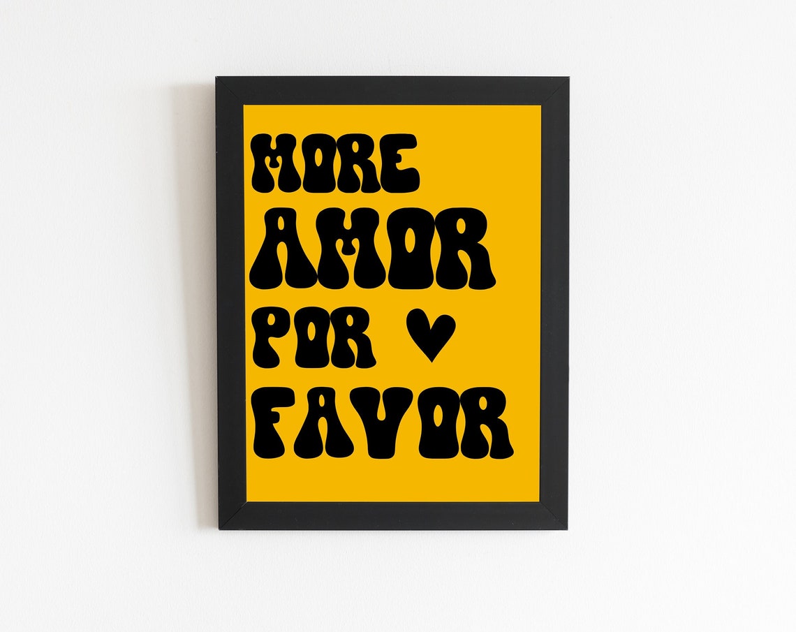 More Amor Por Favor Print Yellow Black Eclectic Wall Art