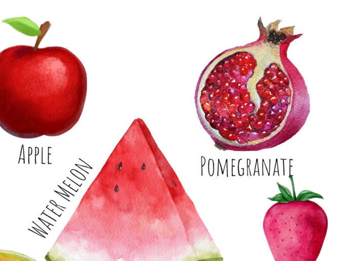 Watercolor Fruits Chart Apple Mango Pineapple Kids Kitchen Art Poster - Image 4