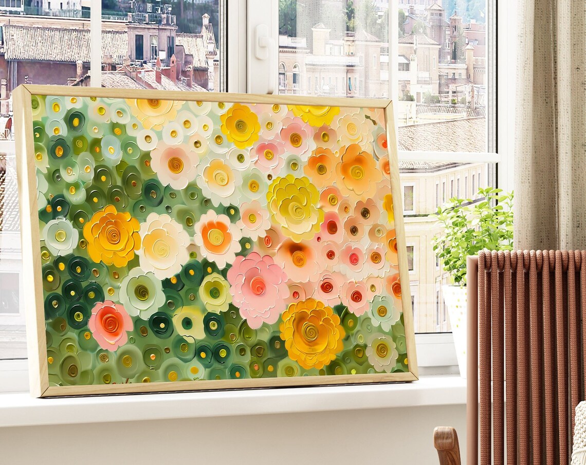 Pastel Spring Flowers Painting Vibrant Floral Wall Art