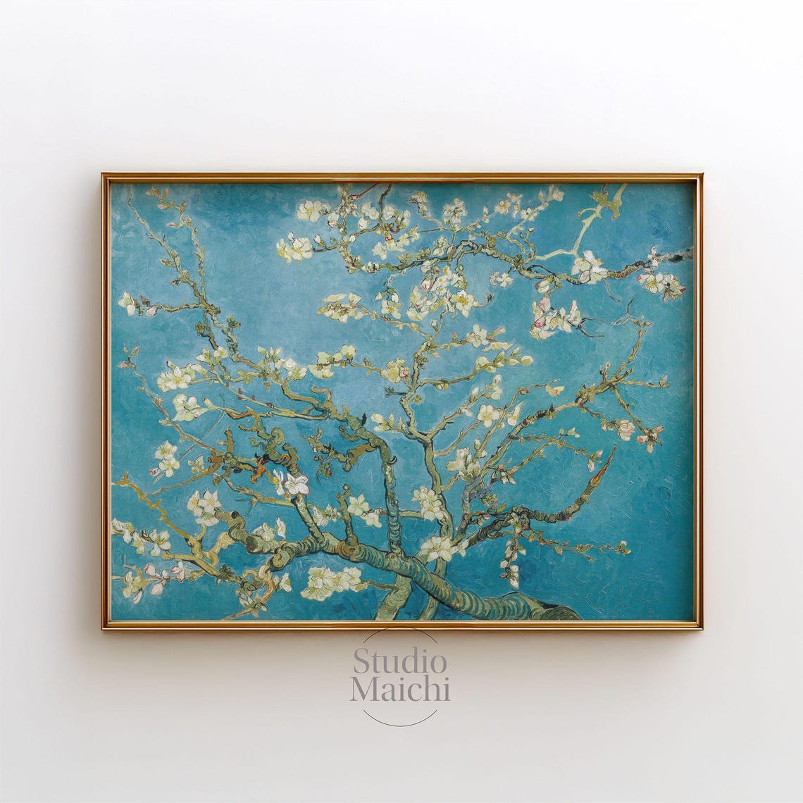 Van Gogh Almond Blossom White Flowers Bright Turquoise Sky Poster