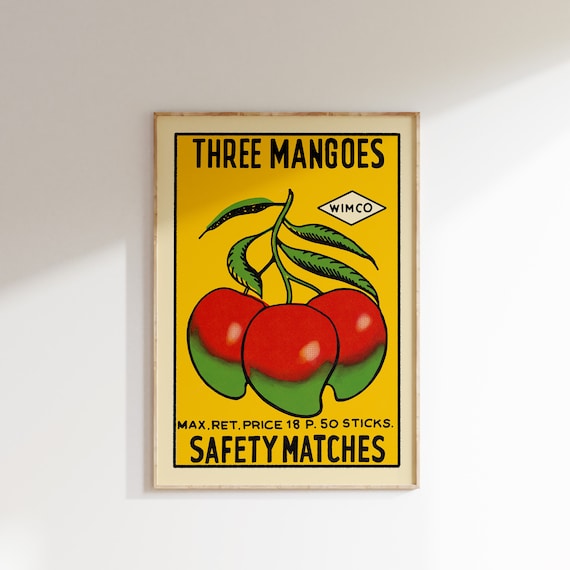 Retro Indian Matchbox Mangoes Vintage Poster Art