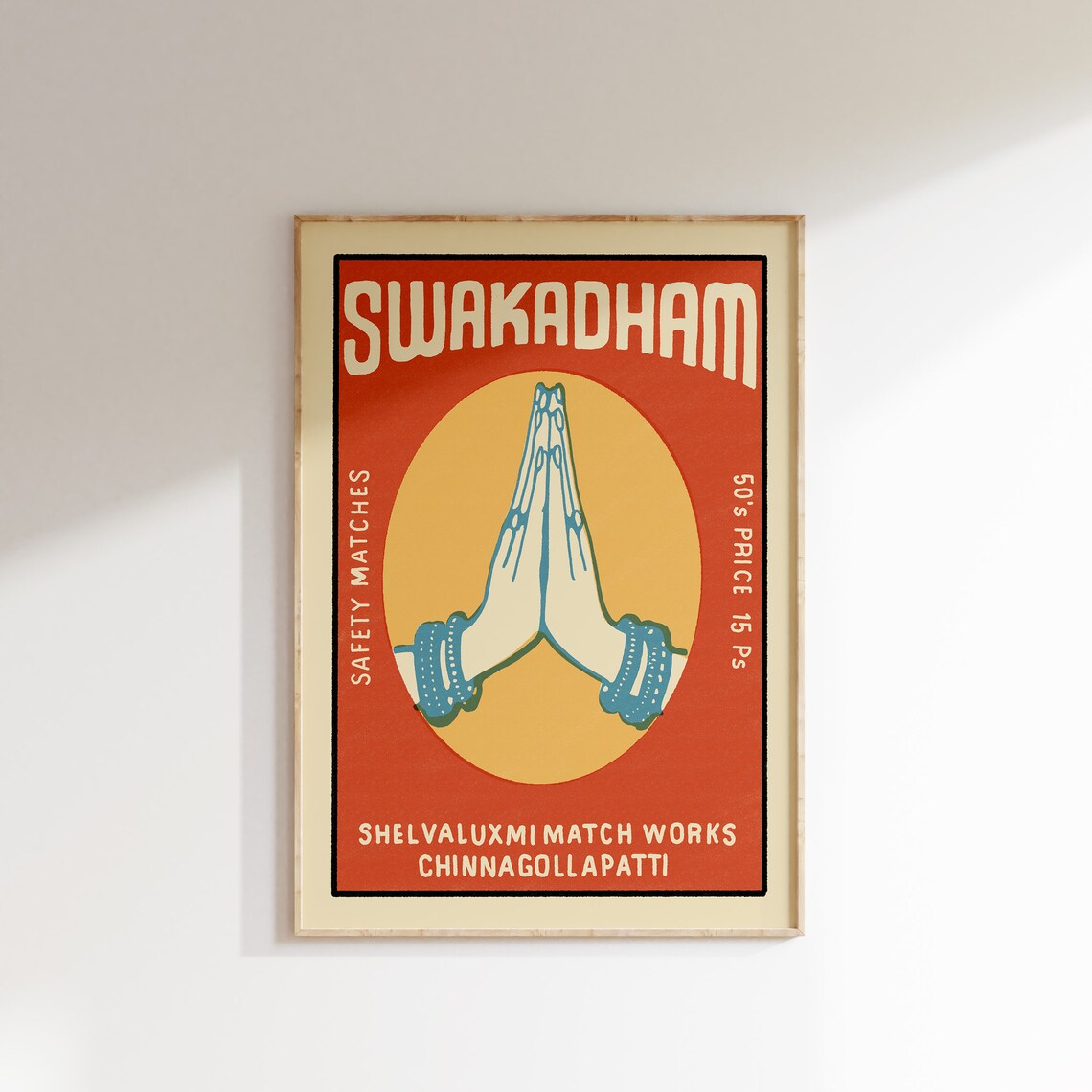 Retro Indian Namaste Matchbox Art Print, Vintage
