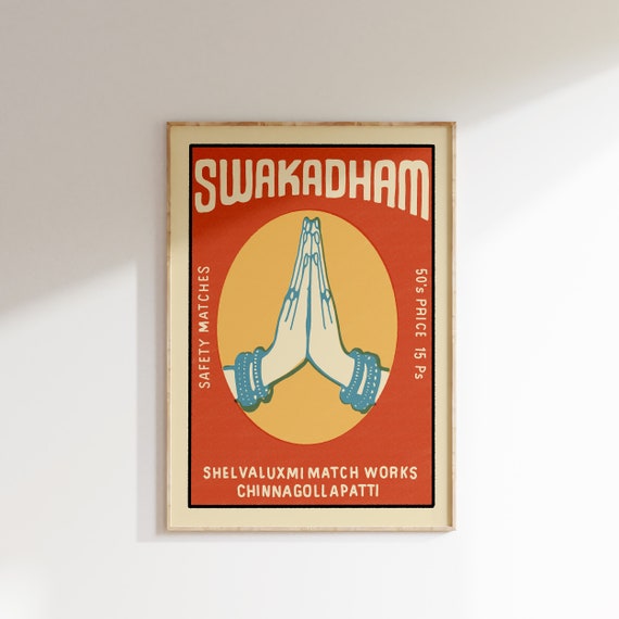 Retro Indian Namaste Matchbox Art Print, Vintage
