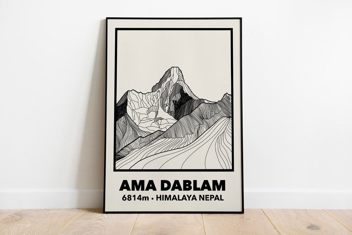 Ama Dablam 6814m Minimalist Himalaya Nepal Mountain Line Art Print
