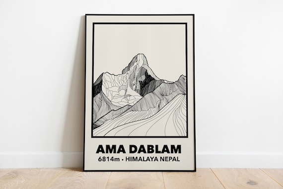 Ama Dablam Print Mountain Wall Art Mountain Print Mountaineering Poster Ama Dablam Mountaineering Wall Art Hiking Gift Travel Poster