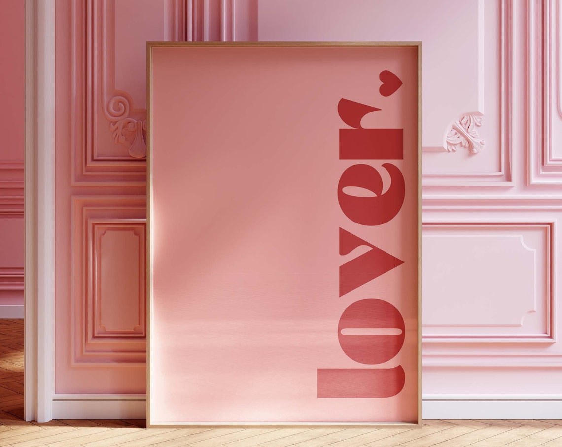 Lover Bold Pink Retro Typography Poster For Bedroom Wall Decor