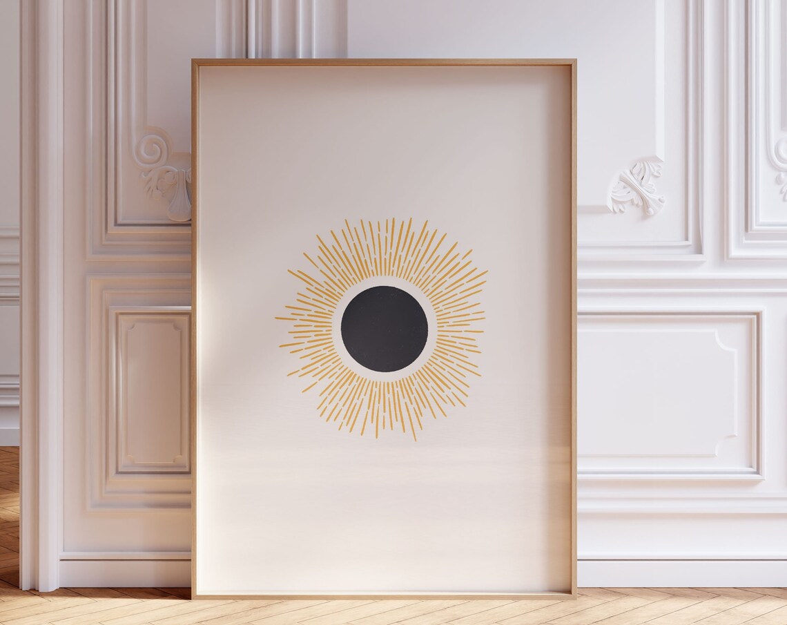 Eclipse Solar Black Moon Gold Rays Minimalist Celestial Art Poster