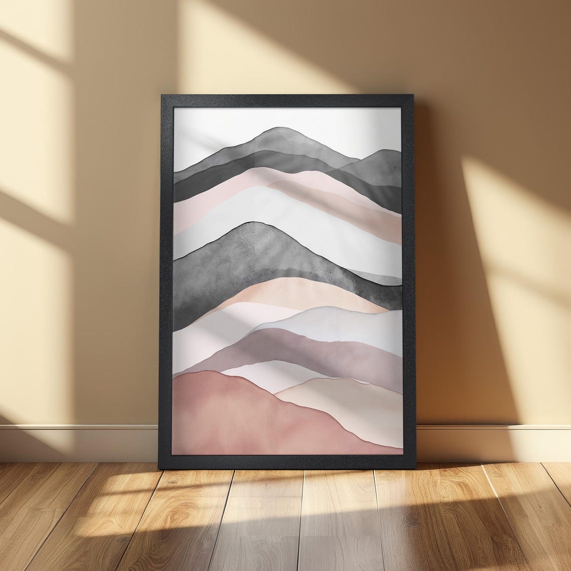 Soft Pastel Mountain Landscape In Grey And Pink Framed Abstract Poster Contemporary Art Print Minimalist Artwork For Trendy Decor - Image 2