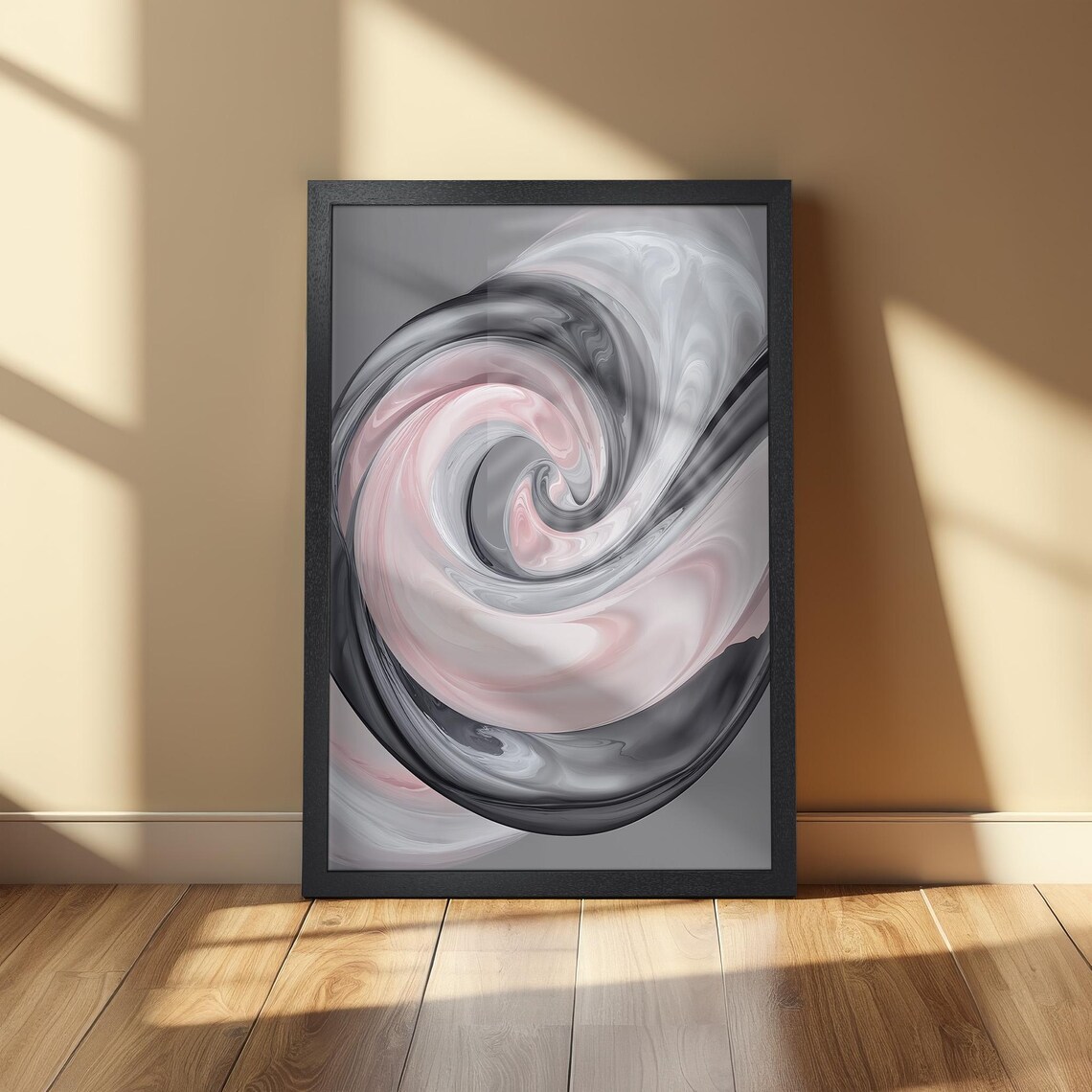 Pink And Gray Fluid Abstract Poster, Minimalist Elegance - Image 2