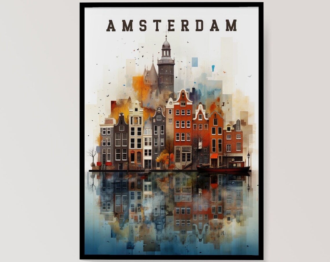 Amsterdam Poster Netherlands Poster Amsterdam Travel Retro Poster Europe Poster Vintage Amsterdam Print Amsterdam Vintage Travel Poster - Image 7