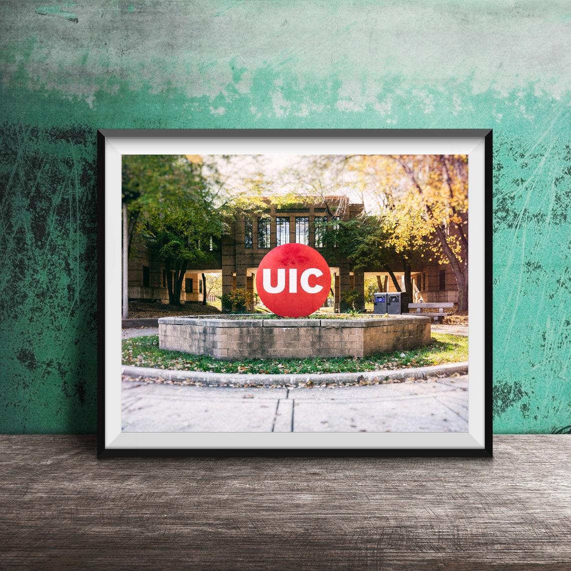 UIC Iconic Big Red Disc Sculpture University Campus Photo Poster