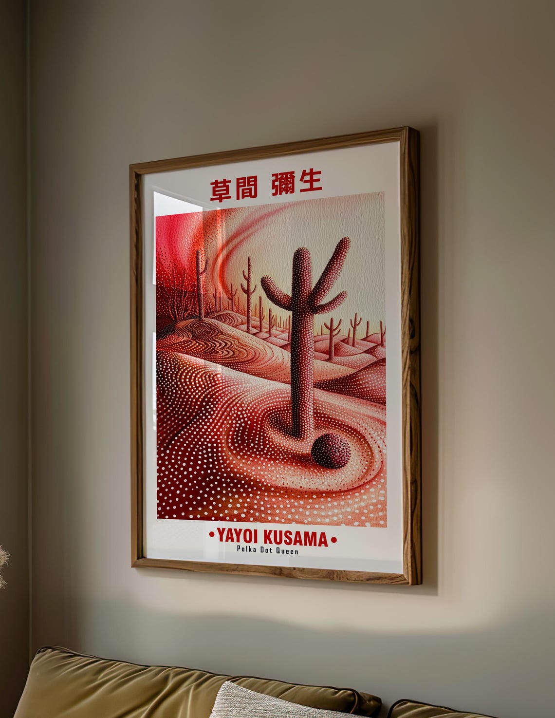 Giant Red Cactus Swirling Sand Desert Yayoi Kusama Inspired Poster - Image 2