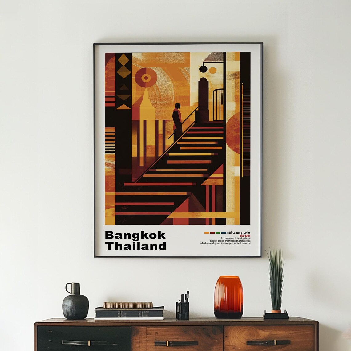 Bangkok Thailand Abstract Geometric Stairway Warm Ochre Poster - Image 2