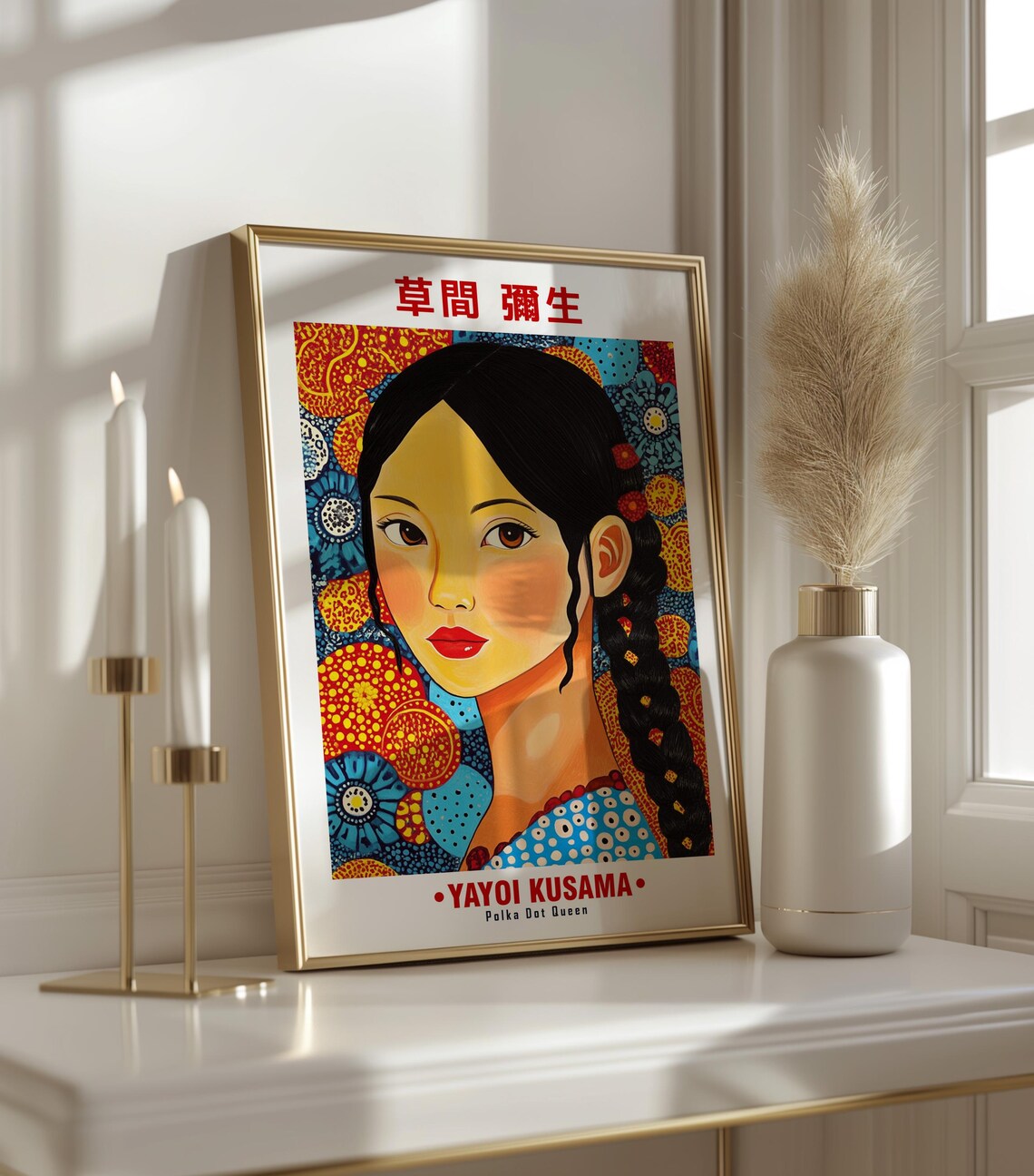 Yayoi Kusama Inspired Portrait of a Woman in Dots Art Poster - Image 3
