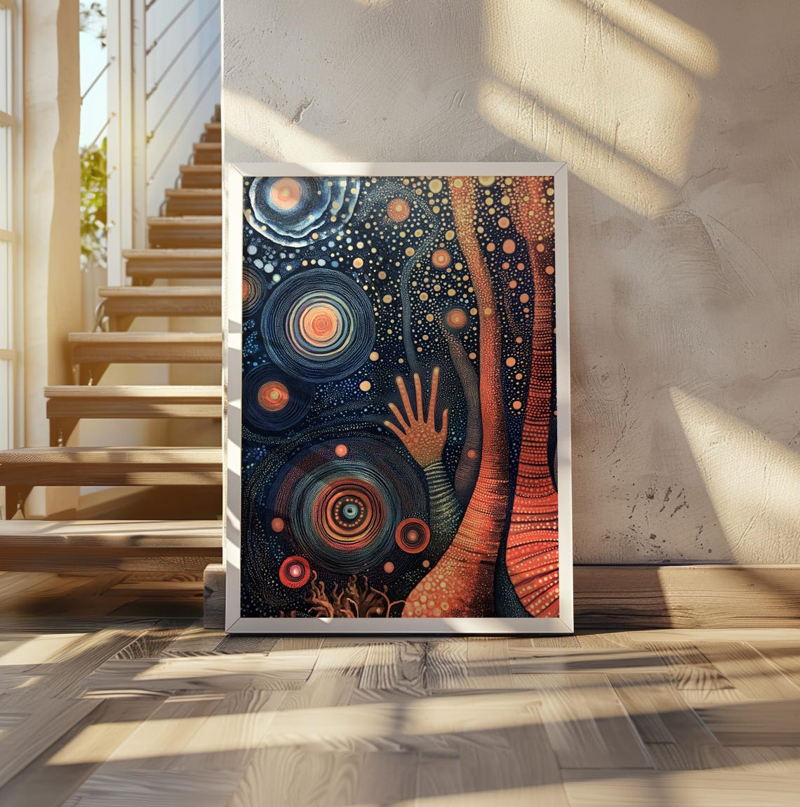 Kusama Inspired Night Ocean Swirl Dots Rising Hand Scene Poster