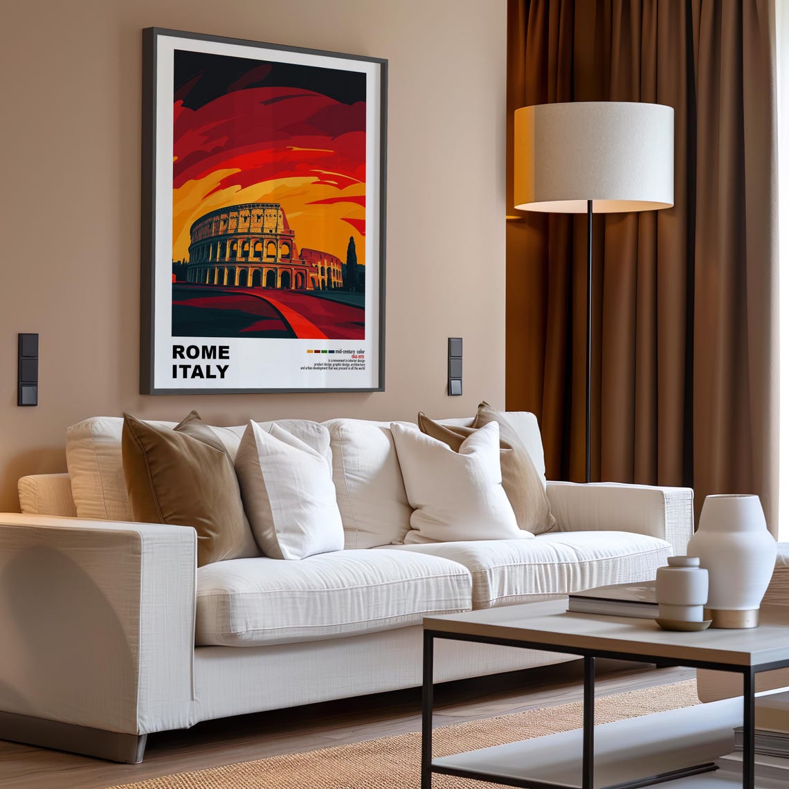 Rome Italy Colosseum Under Crimson Dusk Dramatic Red Sky Poster - Image 3