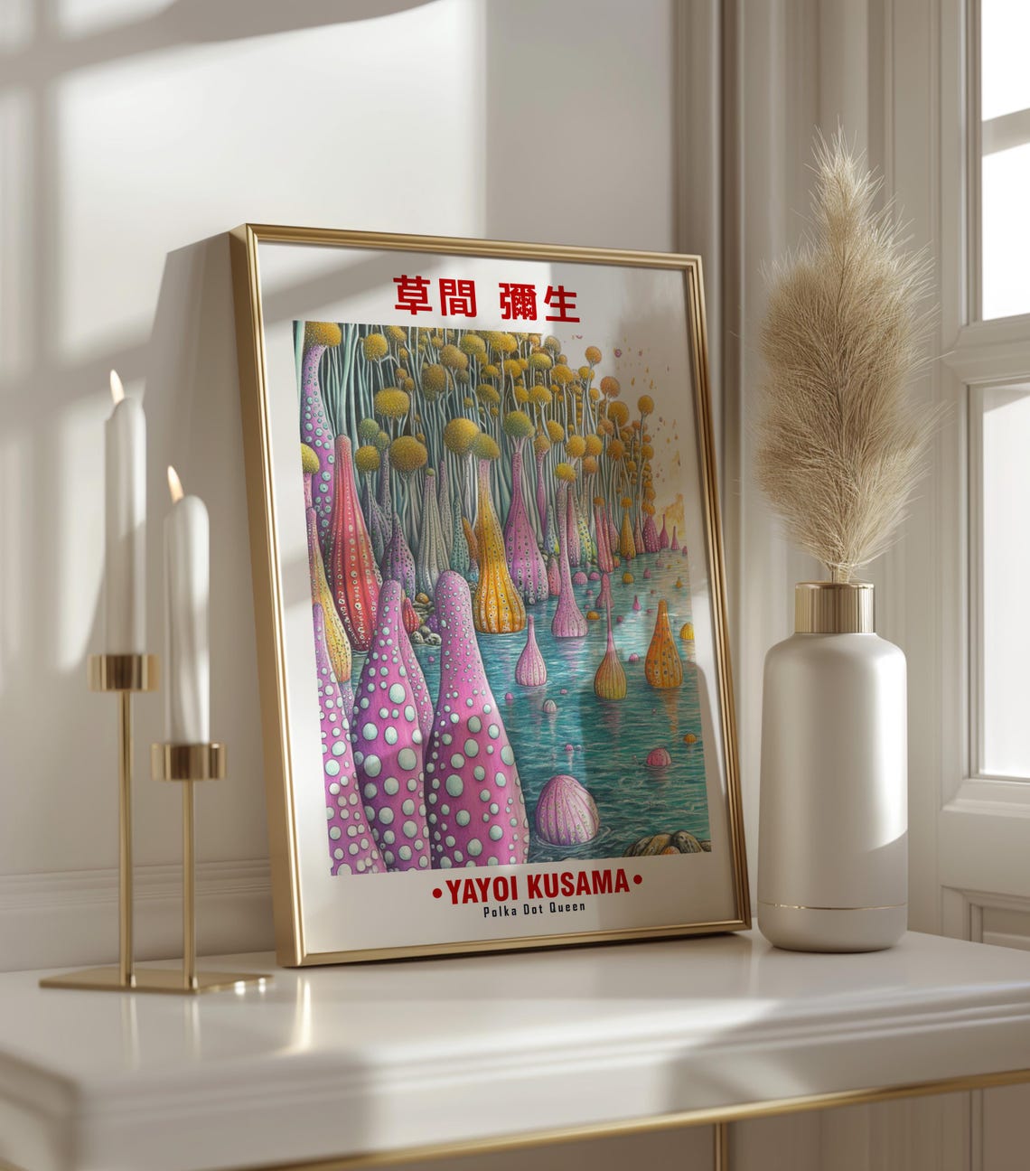 Pink Purple Dotted Cone Flowers Water Kusama Inspired Poster - Image 3