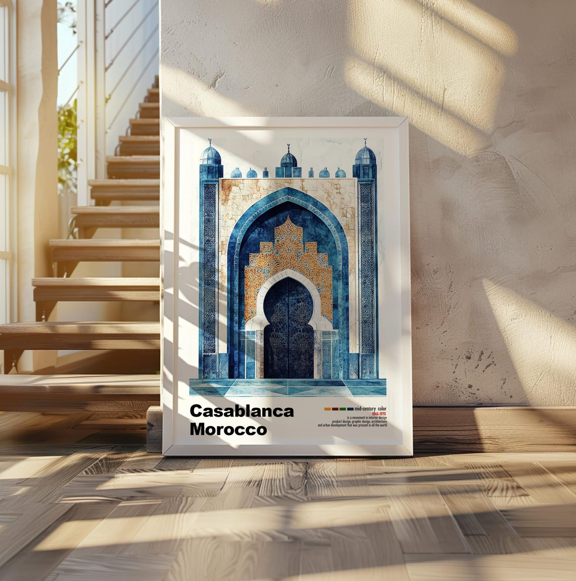 Casablanca Morocco Blue Mosque Archway Mid Century Travel Poster - Image 2