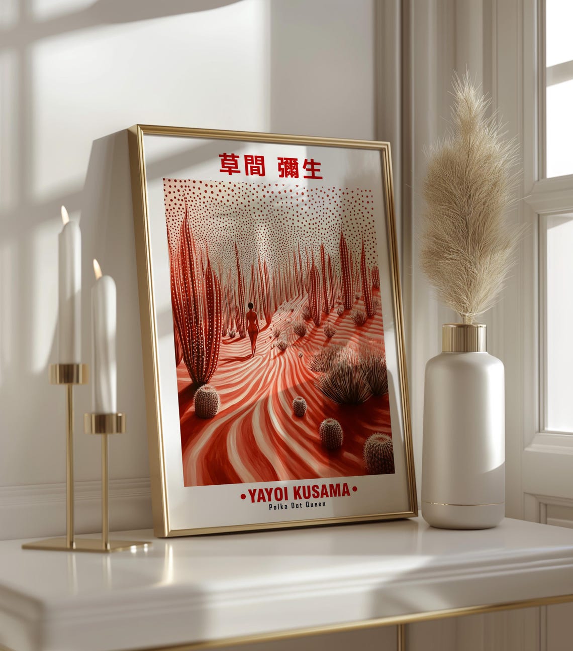 Lone Figure Red Cactus Forest Desert Yayoi Kusama Inspired Poster - Image 3