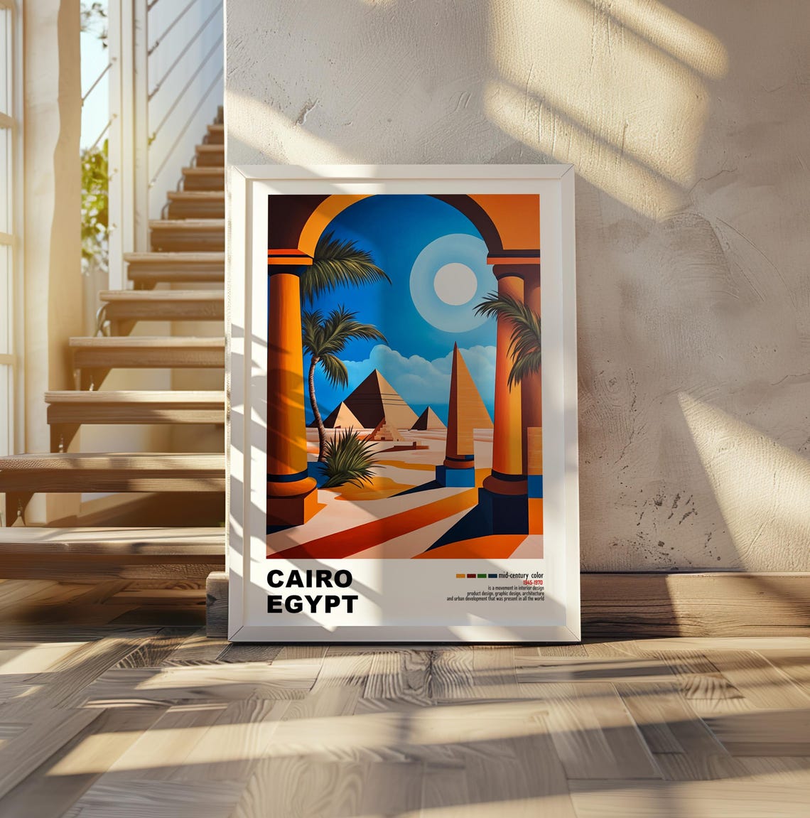 Cairo Egypt Pyramids Archway Oasis Mid Century Travel Poster - Image 2