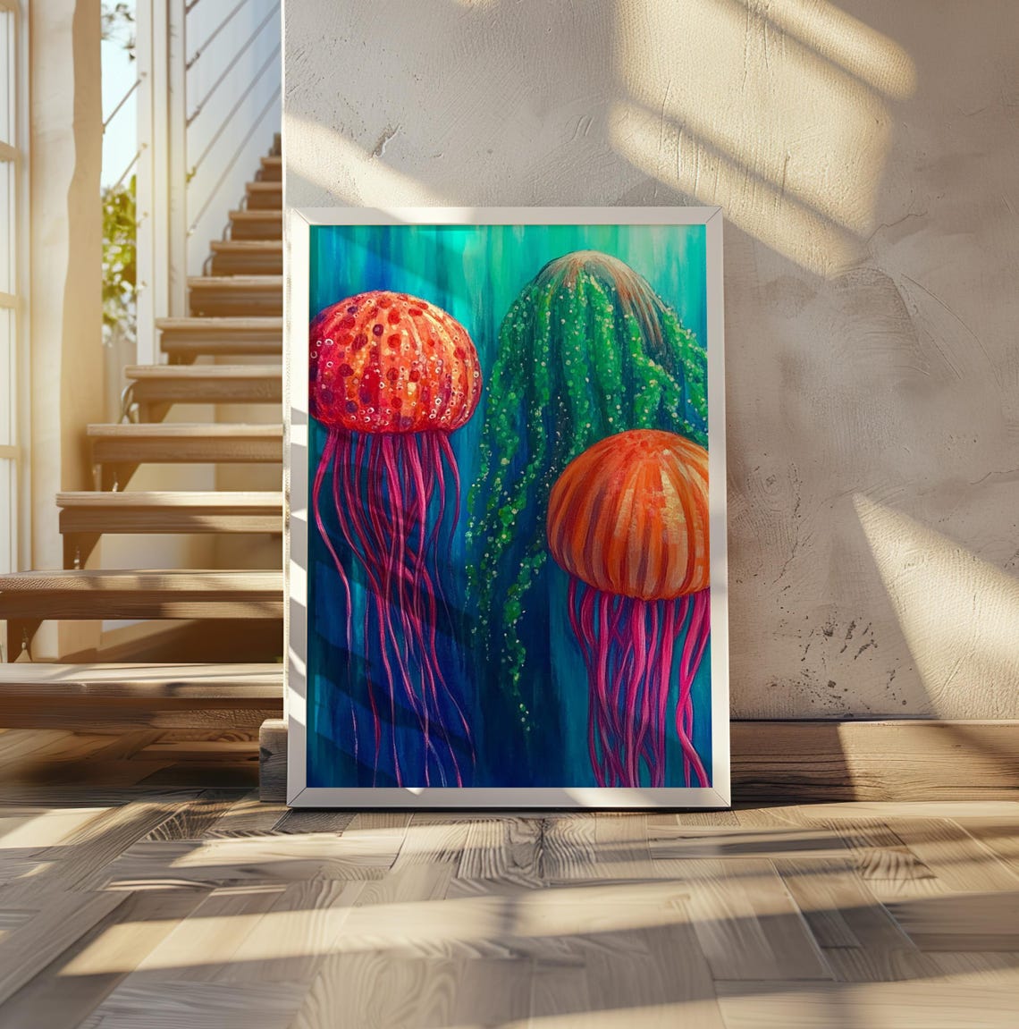 Kusama Inspired Orange Jellyfish Pink Tentacles Green Form Poster