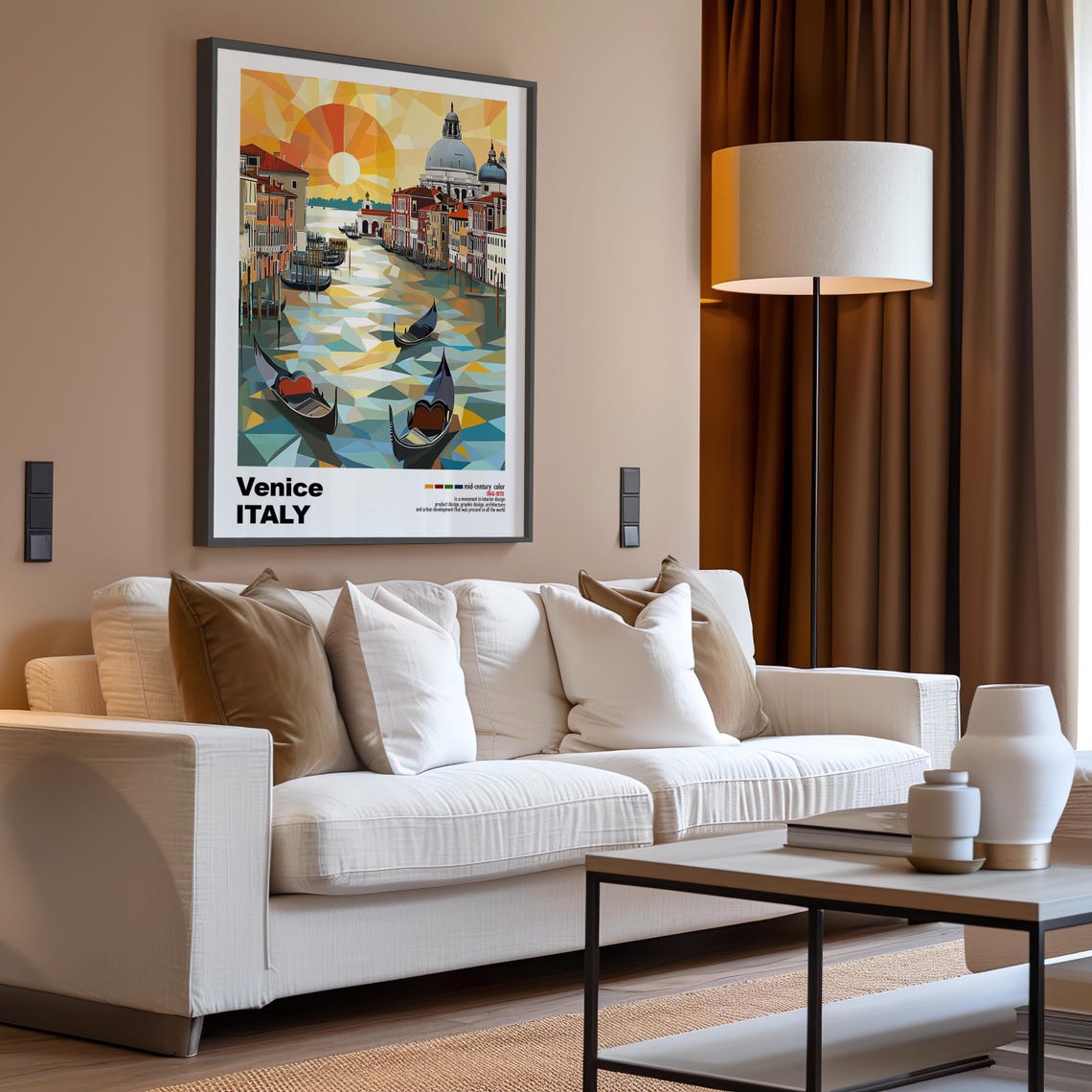 Venice Italy Grand Canal Low Poly Gondolas Mid Century Poster - Image 3